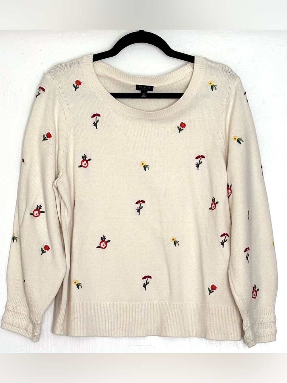Talbots Embroidered Crewneck Sweater Tossed Flowers Size 2XP - Picture 2 of 5